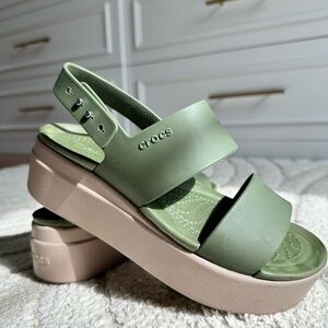 CROCS Women's Sage Green Platform Sandals with Tan Sole